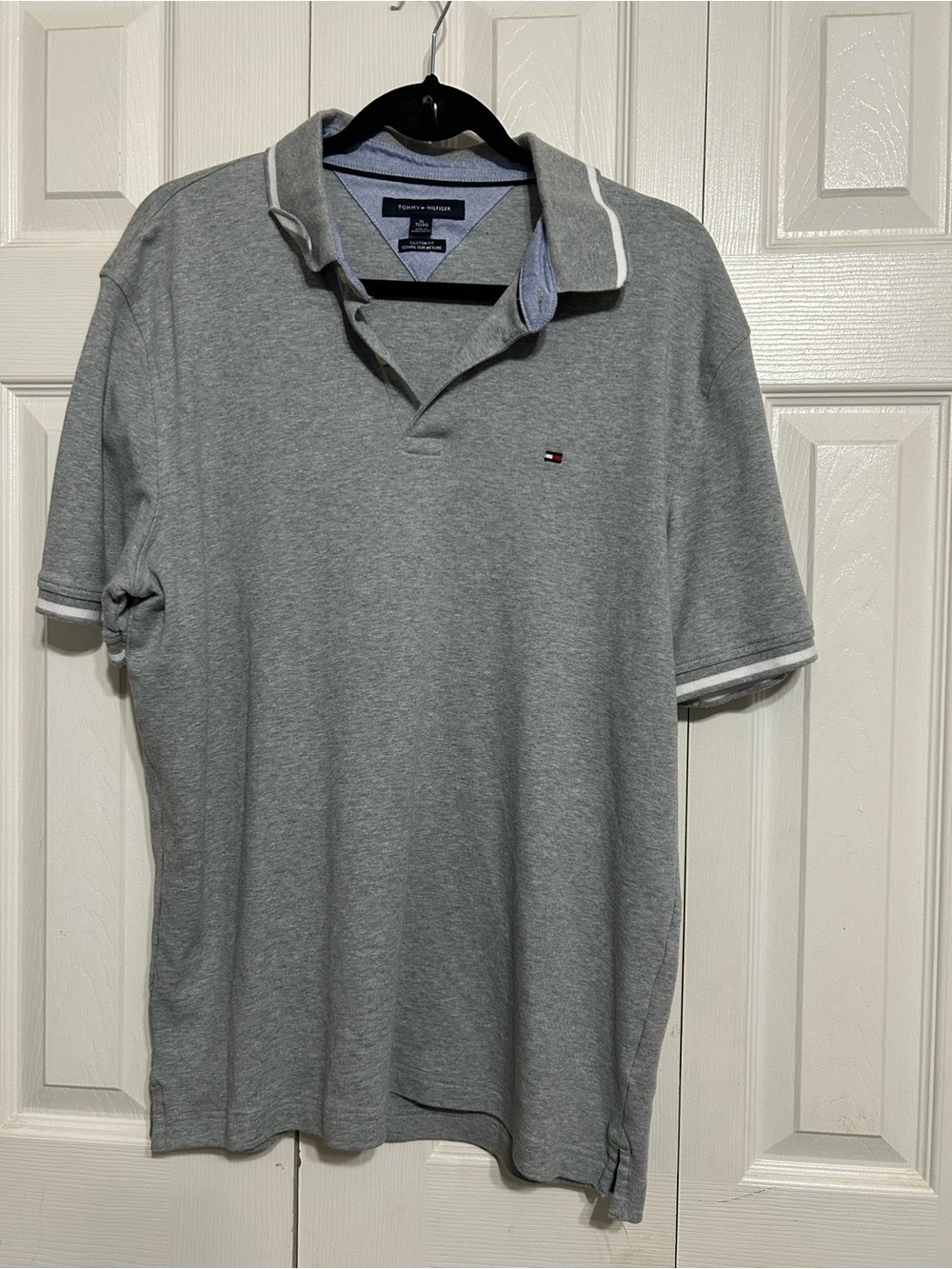 Tommy Hilfiger Light Gray Cotton Polo with Contrast Trim